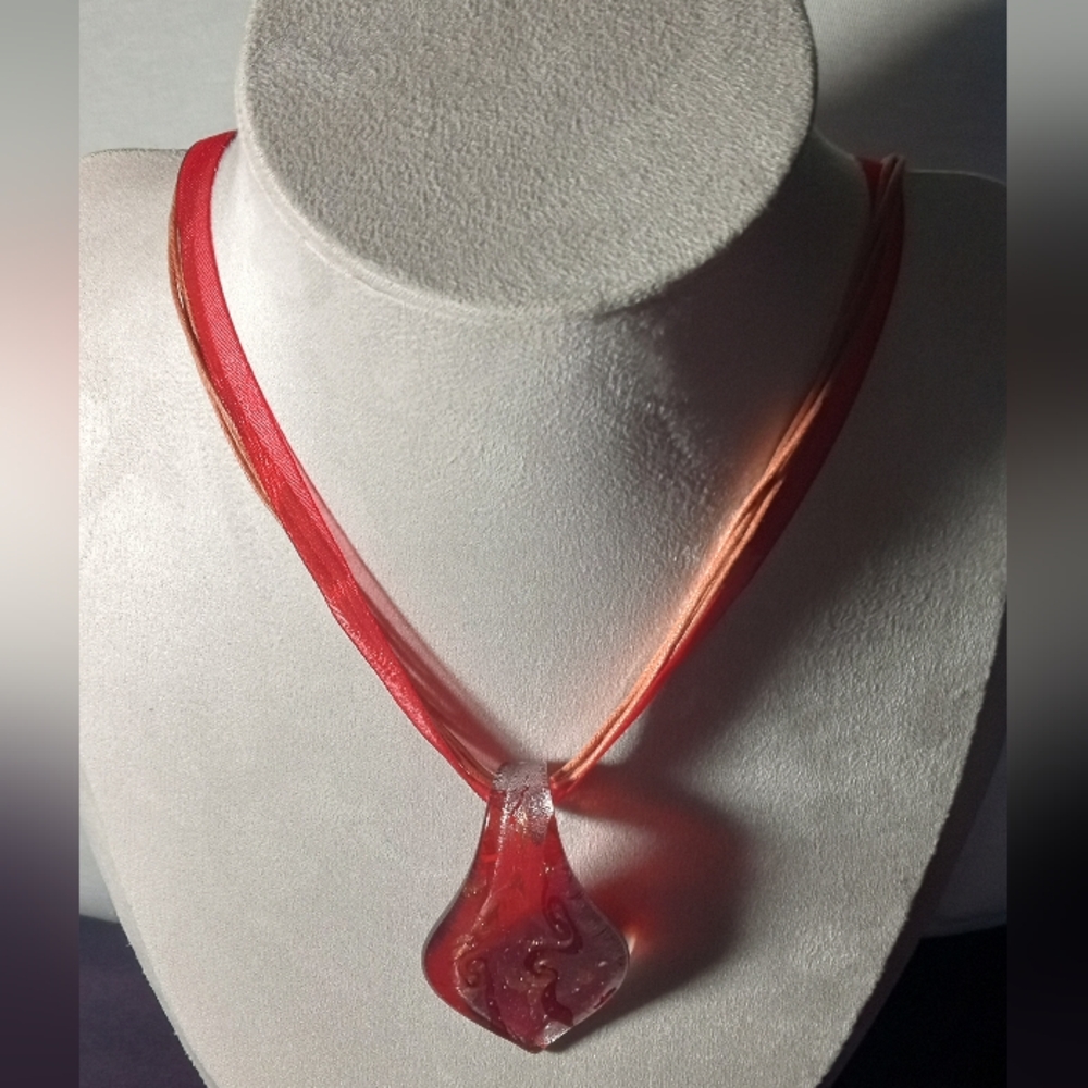 Red And Silver Glass Pendant Necklace